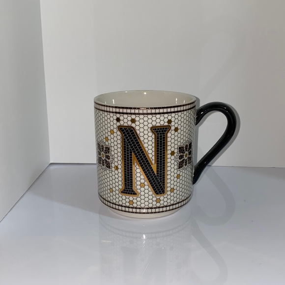 Anthropologie Monogrammed “N” Hexagonal Tiled Coffee Mug